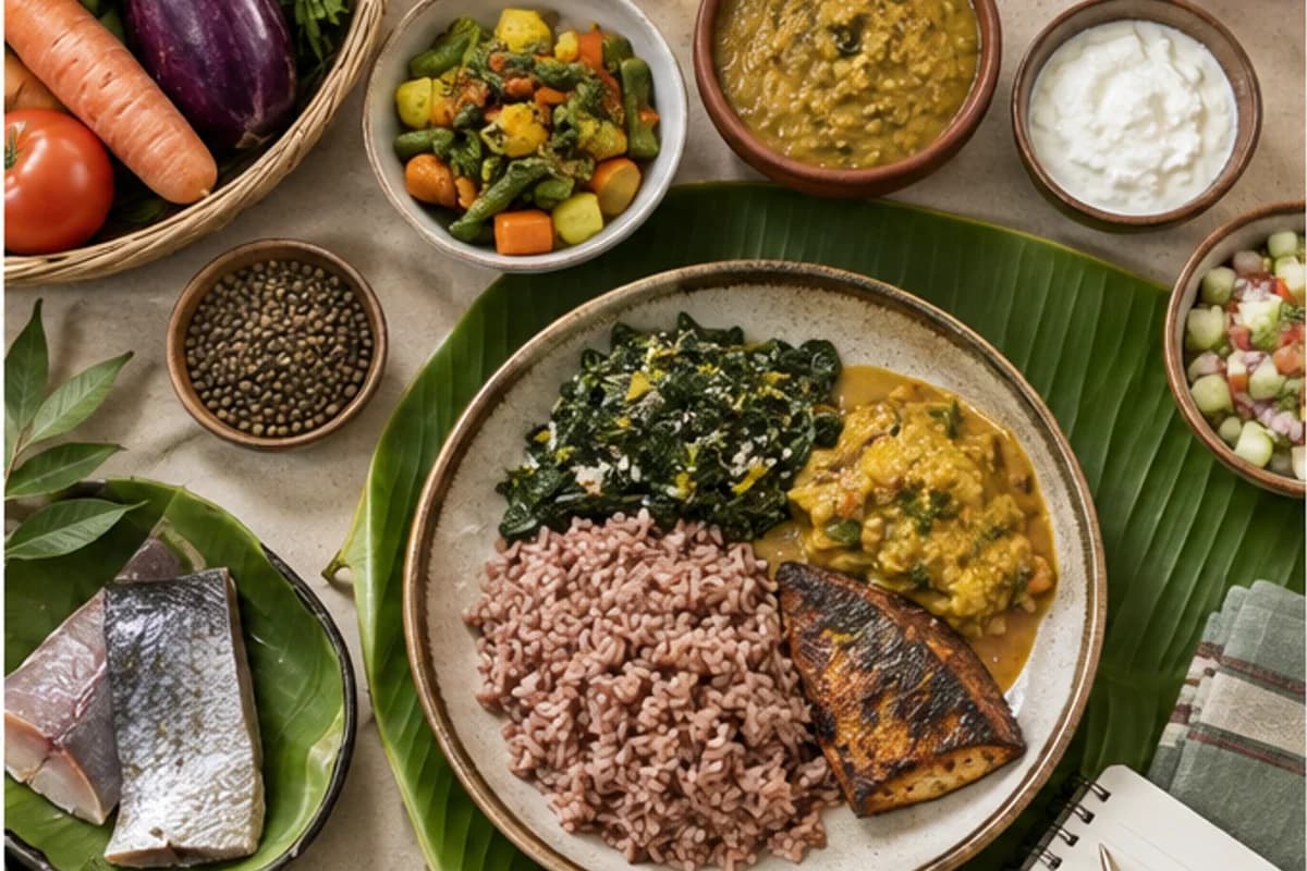 Balanced Kerala meal used in a blood-test-informed nutrition plan