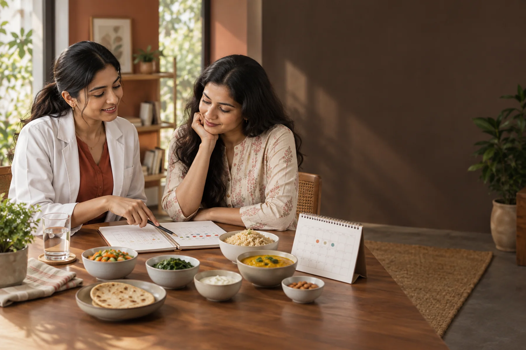 Indian clinical dietitian and client planning a supervised food elimination and reintroduction process