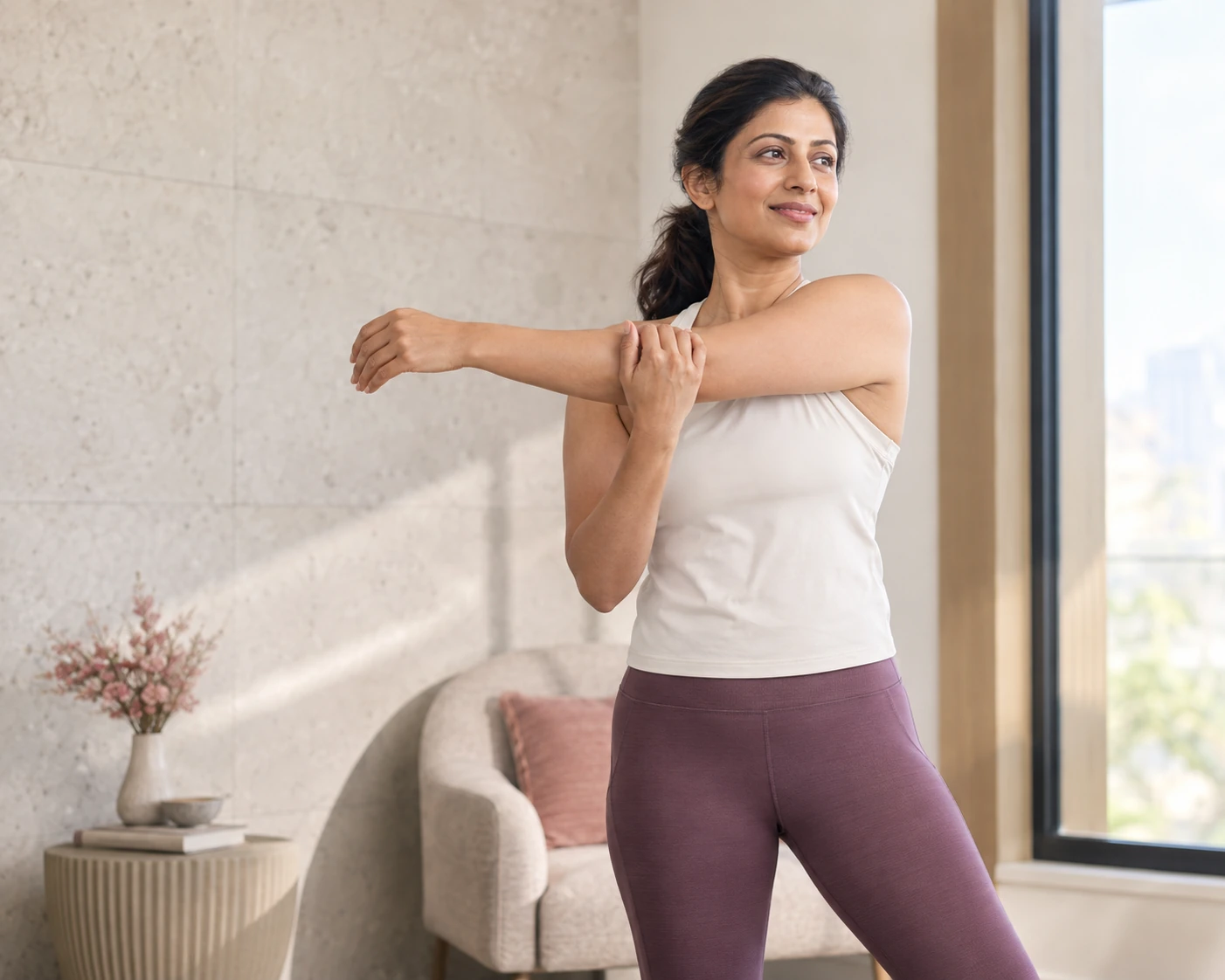 Woman following a supported everyday movement routine