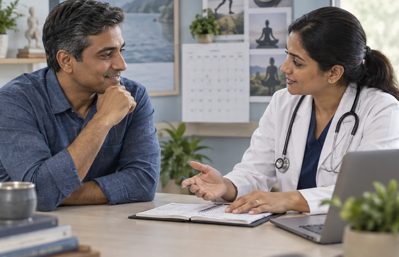 Indian adult discussing a long-term preventive health plan with a clinician