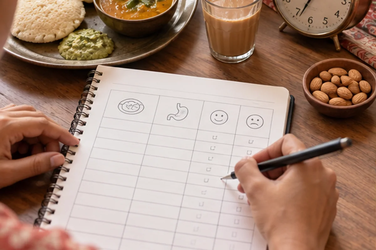 Food and symptom diary used during a dietitian assessment for suspected intolerance