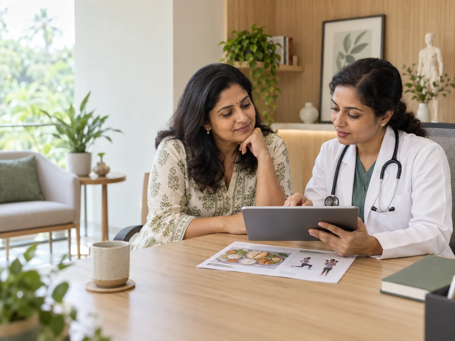 Woman and clinician discussing PCOS and metabolic health measurements