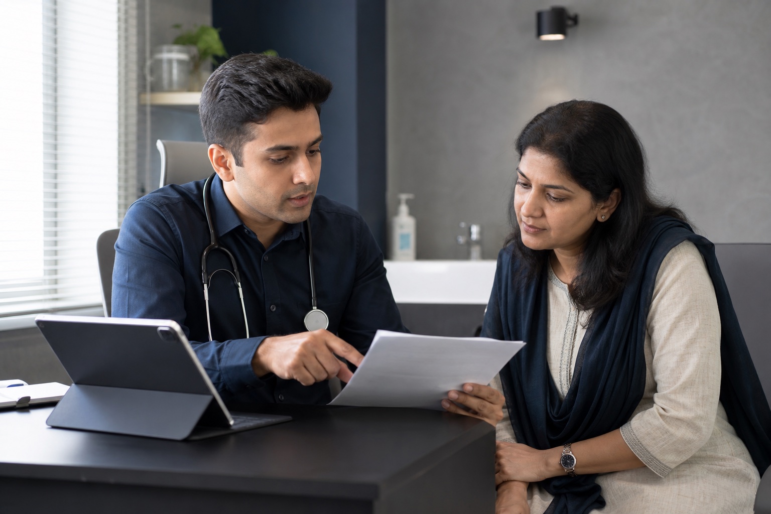 A doctor explaining health results to a patient